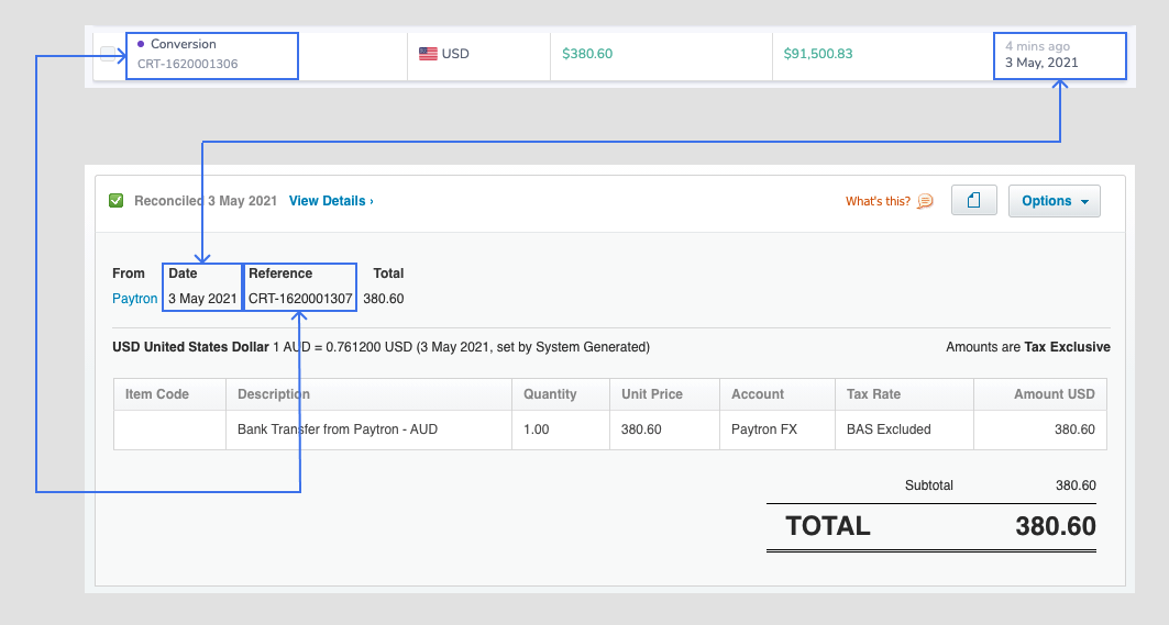Conversion mapping between Paytron and Xero